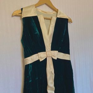 Vintage 70s Green Velvet Sleeveless Gown/ Formal Dress